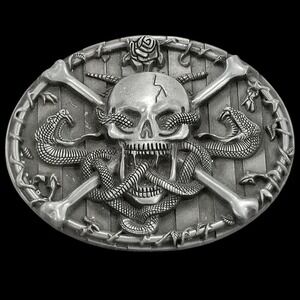 Heavy Metal Skull Snakes Crossbones Rose Belt Buckle‎ Vintage Western Style